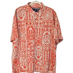 Rare Polynesian Tapa Grid Fish Motif Tiki Tribal Wood Button Cova Button Dwn XXL